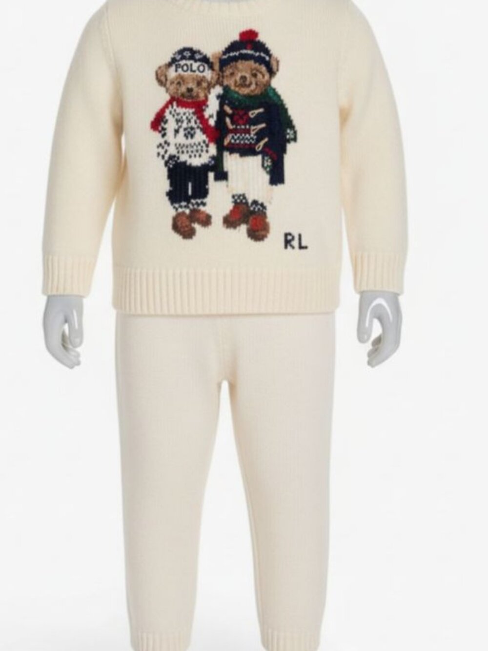 Ralph Lauren Baby Unisex Ivory Knit 2 Piece Wool Sweater Pants Set Size: 3-6M